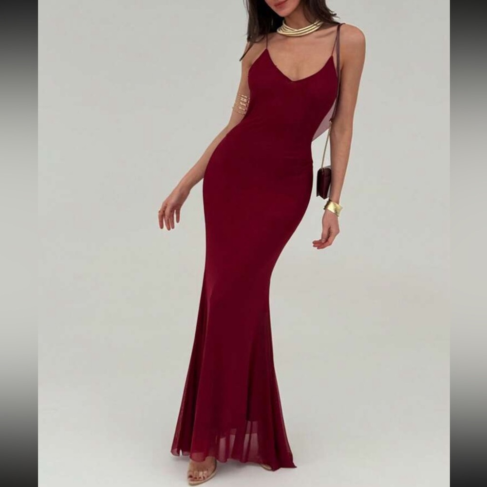 Burgundy Dress - Open Back Detail
